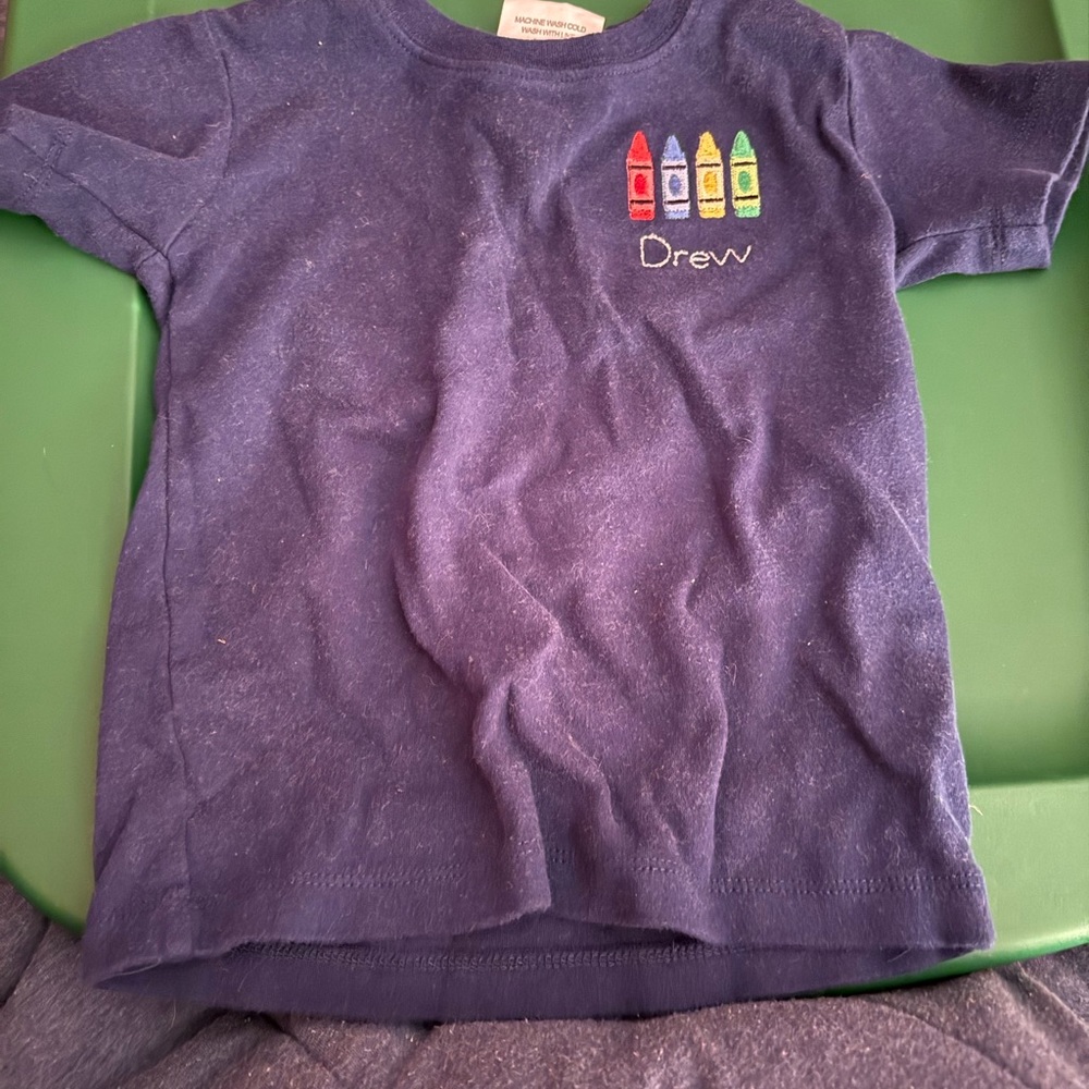 Toddler Navy Crayon Shirt with “Drew” Embroidery